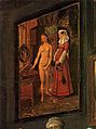 Detail van de kunstkamer van Cornelis van der Geest met daarop het werl Badende vrouw, een zeldzaam profaan tafereel van Jan Van Eyck. Verloren gegaan, maar dankzij Van Haecht nog gekend.