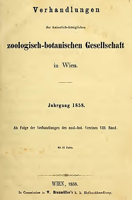 Verhandlungen der kaiserlich-königlichen zoologisch-botanischen Gesellschaft in Wien 1858 (example cover page).jpg
