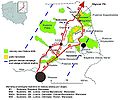 Mapa alternatywnych przebiegów trasy Via Baltica na odcinku Warszawa-Budzisko po pierwszym etapie analizy zrealizowaną przez firmę konsultingową "Scott&Wilson".