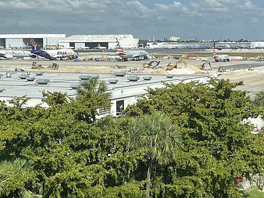 Tarmac and hangars at Miami International Airport, February 2022