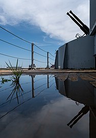 Water reflection on USS Massachusetts deck, Battleship Cove, Fall River, Massachusetts, US