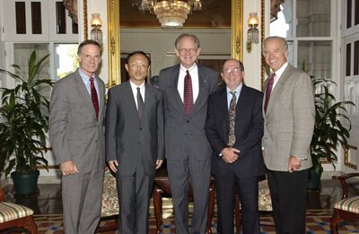 From L to R: Sen. Carper, Chinese Ambassador to the U.S. Yang Jiechi, Rep. Mike Castle, Rep. Wayne Gilchrest, and Sen. Joe Biden, October 2004