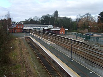 Wellington's railway station, with its 3 remaining platforms. Wellington (Shropshire) Railway Station-27Jan2008.JPG