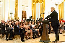 President Trump addresses an unmasked crowd at a White House reception for Gold Star families on Sept. 27 White House Reception to Honor Gold Star Families (50397262138).jpg