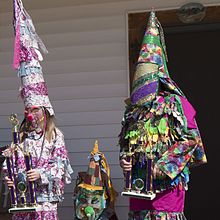 Pointed hats at 2017 Courir de Mardi Gras in rural Louisiana Winners of Children's Courir de Mardi Gras in Church Point, Louisiana - 2017.jpg