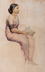 A. X. Trindade, Woman in a Pink Sari, watercolour on paper, n.d. (C) Fundação Oriente