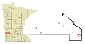 Yellow Medicine County Minnesota Incorporated and Unincorporated areas Echo Highlighted.svg