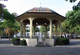 A bandstand (Musikpavillon) at Bürkliplatz in Zurich, Switzerland (1908)