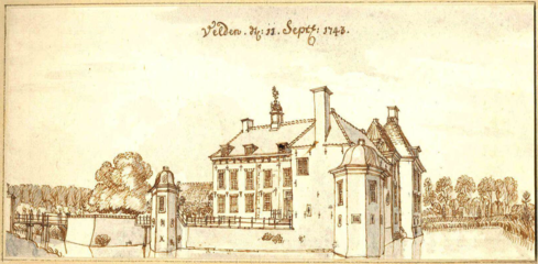 View of Huis 't Velde in Warnsveld label QS:Len,"View of Huis 't Velde in Warnsveld" label QS:Lnl,"Gezicht op Huis 't Velde in Warnsveld" . 1743. ink on paper medium QS:P186,Q127418;P186,Q11472,P518,Q861259 . 13.7 × 19.9 cm (5.3 × 7.8 in). Netherlands, Private collection institution QS:P195,Q768717 .