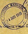 "Office Provost Marshal Paris" 24 January 1919 inkstamp, from- Embarkation Orders for Esther E. Leonard from General Harbord, January 15, 1919 (cropped).jpg