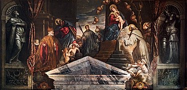 Andrea Gritti, assistito da S. Marco, dinanzi a Maria e ai Ss. Bernardino, Luigi e Marina (Andrea Gritti, assisted by S. Marco, in front of Maria and the Saints Bernardino, Luigi and Marina) - Tintoretto