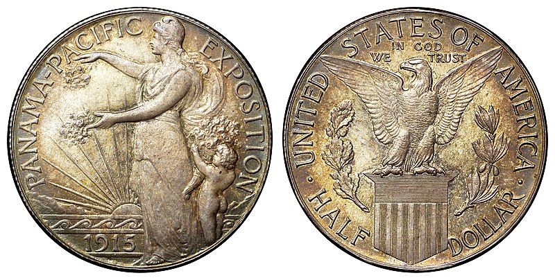 File:1915 P50C No S Panama-Pacific Half Dollar (Judd-1791-1961, Pollock-2029).jpg