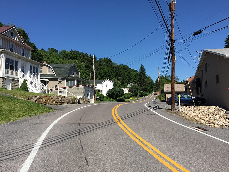 File:2017-06-02 10 18 47 View west along Maryland State Route 743 (Old National Pike) at U.S. Route 40 Alternate (National Pike) in Eckhart Mines, Allegany County, Maryland.jpg
