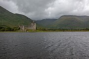 Kilchurn Castle in Scotland, as viewed from a near layby.