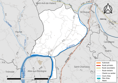 Carte en couleur présentant le réseau hydrographique de la commune