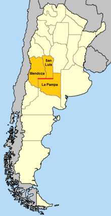 In Argentina, the 36th parallel south defines part of the border between Mendoza Province and La Pampa Province, and part of the border between San Luis Province and La Pampa Province. 36th parallel Argentina.png