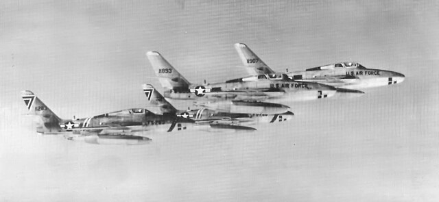 Flight of four 407th SFW RF-84F Thunderstreaks, Great Falls AFB, Montana, 1955