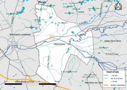 Kleurenkaart met het hydrografische netwerk van de gemeente