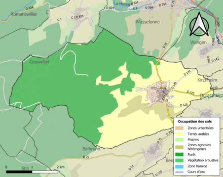 Carte en couleurs présentant l'occupation des sols.