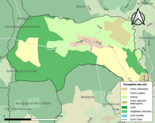 Barevná mapa znázorňující využití půdy.