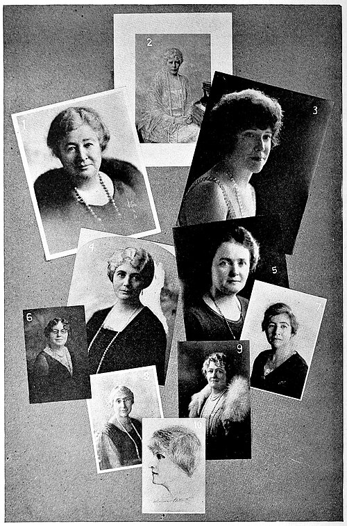 Mariana Bertola, Carrie Jacobs-Bond, May Showler Groves, Minna McGauley, Maud Wilde, Jeanette Lawrence, Miriam Van Waters, Mrs. David Starr Jordan, An