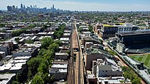 Old Wrigley Field 1914 - view from the Addison Street L Station looking  west