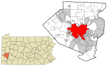 Allegheny County Pennsylvania incorporated and unincorporated areas Pittsburgh highlighted.svg