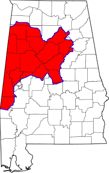 Map of number plan area 205/659 (red) in Alabama Area code 205.svg