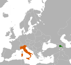 Карта, показваща местоположенията на Армения и Италия
