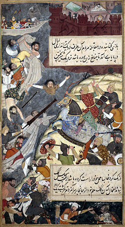 Babur crossing the Indus in the heat of battle.jpg