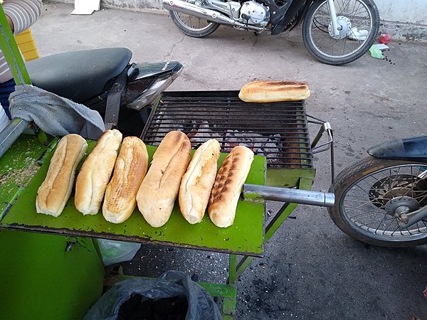 Toasted baguettes for sale in Kampot