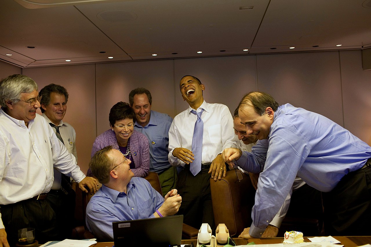 File Barack Obama Laughs With His Staff On Air Force One Jpg