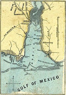 Map of Mobile Bay in 1865. Battle of Mobile Bay map.jpg