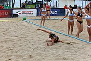 Deutsch: Beachhandball Europameisterschaften 2019 (Beach handball Euro); Tag 3: 4. Juli 2019 – Frauen,Platzierungsrunde Gruppe III, Zypern-Türkei 0:2 (14:24, 22:23) English: Beach handball Euro; Day 3: 4 July 2019 – Women Consolation Round Group III – Cyprus-Turkey 0:2 (14:24, 22:23)