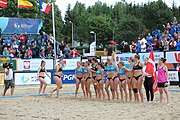 Deutsch: Beachhandball Europameisterschaften 2019 (Beach handball Euro); Tag 6: 7. Juli 2019 – Frauenfinale, Dänemark-Ungarn 2:0 (18:12, 23:22) English: Beach handball Euro; Day 6: 7 July 2019 – Women's Final – Denmark-Hungary 2:0 (18:12, 23:22)