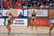 Deutsch: Beachhandball Europameisterschaften 2019 (Beach handball Euro); Tag 6: 7. Juli 2019 – Frauenfinale, Dänemark-Ungarn 2:0 (18:12, 23:22) English: Beach handball Euro; Day 6: 7 July 2019 – Women's Final – Denmark-Hungary 2:0 (18:12, 23:22)