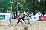 Deutsch: Beachhandball Europameisterschaften 2019 (Beach handball Euro); Tag 2: 3. Juli 2019 – Männer, Vorrunde Gruppe B, Slowenien-Russland 0:2 (16:24, 14:24) English: Beach handball Euro; Day 2: 3 July 2019 – Men Preliminary Round Group B – Slovenia-Russia 0:2 (16:24, 14:24)