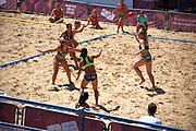 Deutsch: Beachhandball bei den Olympischen Jugendspielen 2018; Tag 4, 10. Oktober 2018; Mädchen, Vorrunde, Gruppe A - Ungarn-Chinese Taipei (Taiwan) 2:0 English: Beach handball at the 2018 Summer Youth Olympics at 10 October 2018 – Girls Preliminary Round Group A‎ – Hungary-Chinese Taipei 2:0