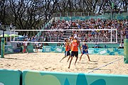 Deutsch: Beachvolleyball bei den Olympischen Jugendspielen 2018; Tag 11, 17. Oktober 2018; Jungen,Finale – Niederlande (Matthew Immers/Yorick de Groot)-Schweden (David Åhman/Jonatan Hellvig) 0:2 (20–22/15–21) English: Beach volleyball at the 2018 Summer Youth Olympics at 17 October 2018 – Final – Netherlands (Matthew Immers/Yorick de Groot)-Sweden (David Åhman/Jonatan Hellvig) 0:2 (20–22/15–21)