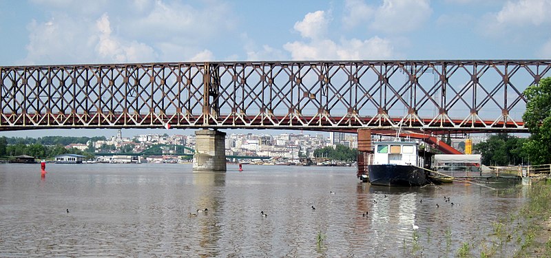 File:Belgrade, Serbia. Old railway bridge (Stari železnički most) over the Sava river. In the background Stari Savski most (old Sava bridge) and downtown Belgrade. - panoramio.jpg