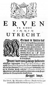 Aanplakbiljet uit 1659 waarin de verkoop aangekondigd wordt van "verscheydene schoone ende groote Erven om met Huysinghen betimmert te worden"
