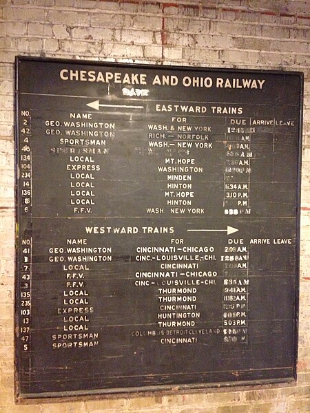 File:C&O departures board at Richmond Railroad Museum.jpg