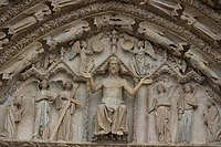 Sculpture illustrating the Day of Judgement in the tympanum over the central portal
