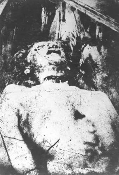 Eddowes's body, photographed prior to her post-mortem at the Golden Lane mortuary