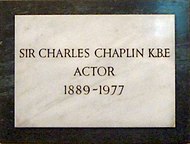 Chaplin memorial plaque in St Paul's, Covent Garden, London Charles Chaplin St Pauls Covent Garden.jpg