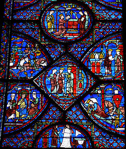Detail of Life of Charlemagne, Bay 7 of Chartres Cathedral (1225)