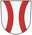 D'argento, a due pali di rosso curvati verso i fianchi dello scudo (Bergen-Enkheim, quartiere di Francoforte, Germania)