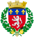 Armas parlantes del escudo de armas de Lyon, Francia (siglo XIV, basado en escudo de armas del antiguo conde de Lyon.