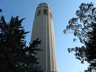 A closer photograph of Coit Tower from the parking lot