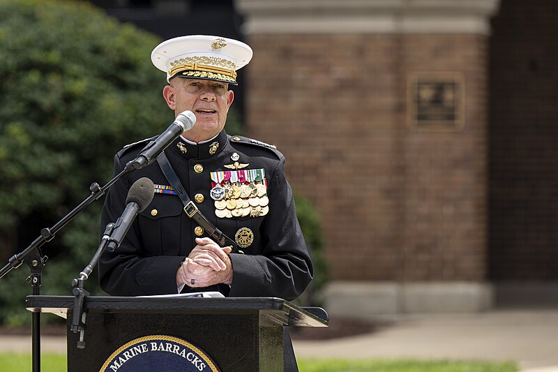 File:Commandant of the Marine Corps General David H. Berger speaks during his relinquishment of command ceremony at Marine Barracks Washington, D.C., July 10, 2023 - 230710-D-PM193-1797.jpg